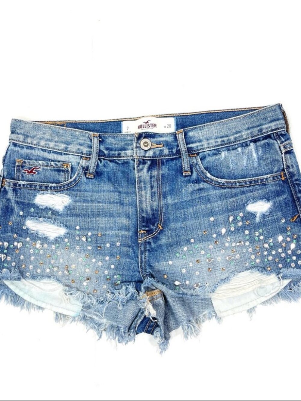 Hollister Embellished Bedazzled Distressed Y2K Denim Jean Shorts